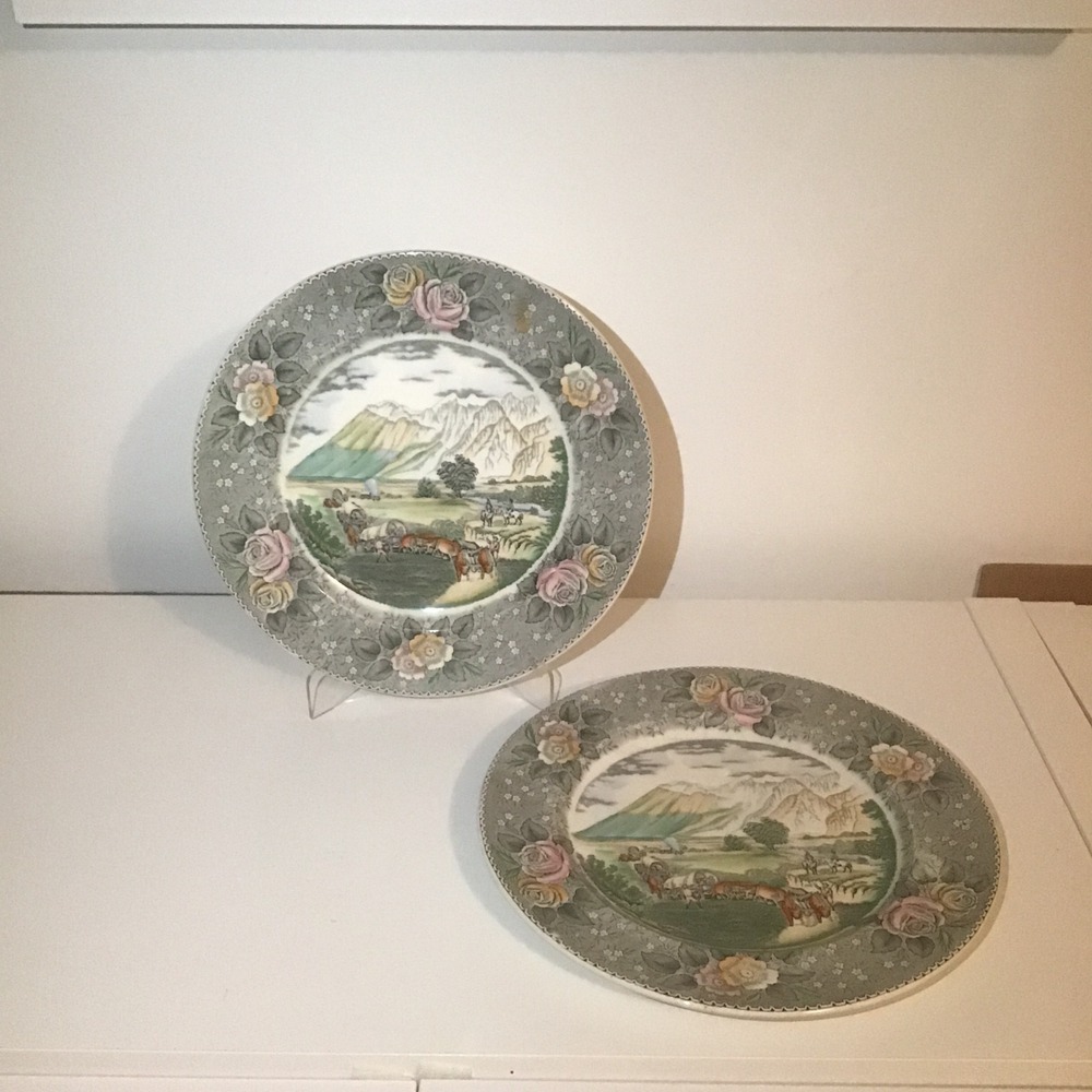 VTG Set of 2 Adams Currier & Ives The Rocky Mountains Dinner Plates England